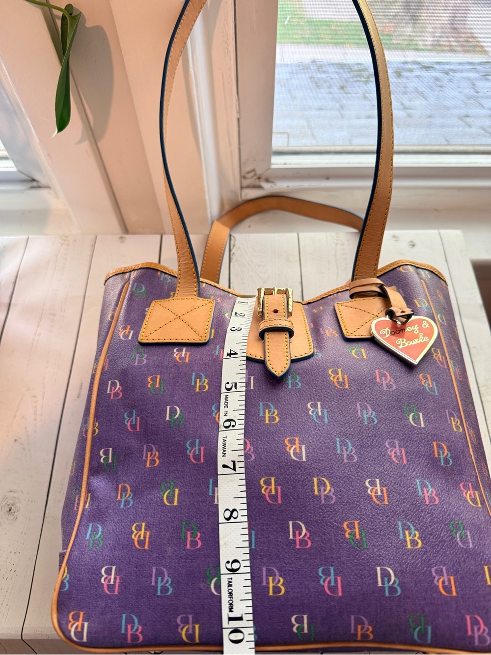 Dooney & Bourke | Y2K “IT Collection” Multicolor Monogram Shopper Tote, Purple - Picture 11 of 15
